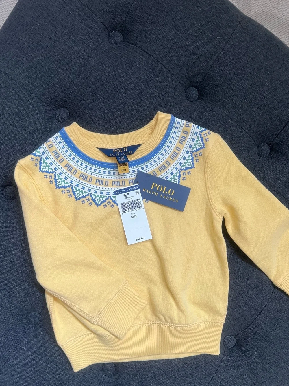 Ralph Lauren Yellow Sweater with Blue Fair Isle Yoke
